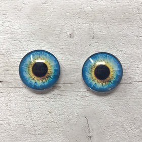 Pair of blue glass eye cabochons in sizes 6mm to 20mm realistic dragon eyes cat iris (327)
