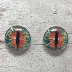 Green and orange glass eye cabochons in sizes 6mm to 40mm dragon eyes cat iris (023)