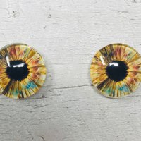 Pair of Yellow Glass eye cabochons in sizes 6mm to 40mm human eyes monster iris fairy fantasy creature animal eyes (093)