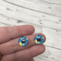 Blue and yellow glass eye cabochons in sizes 8mm to 40mm animal eyes human iris (124)