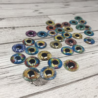 Pair of realistic blue glass eye cabochons in sizes 6mm to 20mm realistic dragon eyes cat iris (342)