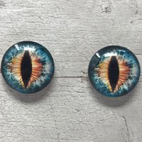 Blue and orange glass eye cabochons in sizes 6mm to 40mm dragon eyes cat fox snake reptile iris (045)