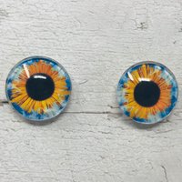 Blue and orange Glass eye cabochons in sizes 6mm to 40mm human eyes monster iris fairy fantasy creature animal eyes (081)