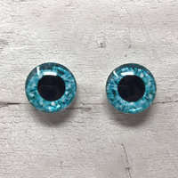 Pair of blue glass eye cabochons in sizes 6mm to 40mm dragon eyes cat fox iris (170)