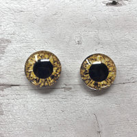 Pair of gold glass eye cabochons in sizes 6mm to 20mm dragon eyes cat fox iris (185)
