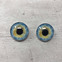 Pair of realistic blue glass eye cabochons in sizes 6mm to 20mm realistic dragon eyes cat iris (348)