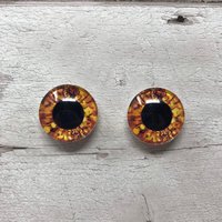 Pair of orange glass eye cabochons in sizes 6mm to 40mm dragon eyes cat fox iris (175)