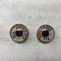 Pair of realistic brown glass eye cabochons in sizes 6mm to 20mm realistic dragon eyes cat iris (354)