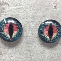 Pair of Blue and red glass eye cabochons in sizes 6mm to 40mm dragon eyes cat snake iris reptile (041)