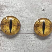 Golden yellow glass eye cabochons in sizes 6mm to 40mm sew on eyes, eyes with posts dragon eyes cat fox iris (043)