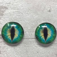 Pair of Green glass eye cabochons in sizes 6mm to 40mm dragon eyes cat fox iris snake reptile lizard (048)