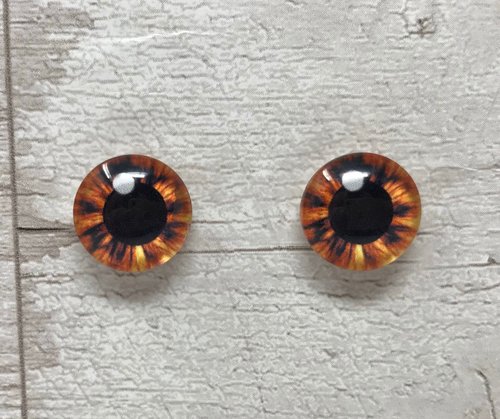 Golden brown glass eye cabochons in sizes 6mm to 40mm animal eyes human iris (132)