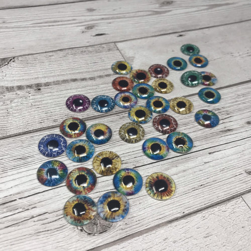 Blue and yellow Glass eye cabochons in sizes 6mm to 40mm human eyes monster iris fairy fantasy creature animal eyes (085)