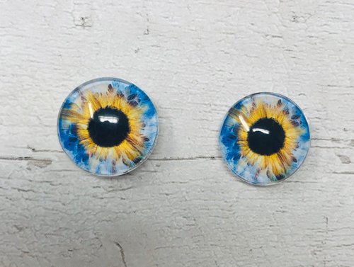 Blue and yellow Glass eye cabochons in sizes 6mm to 40mm human eyes monster iris fairy fantasy creature animal eyes (085)