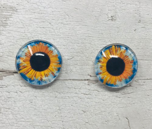 Blue and orange Glass eye cabochons in sizes 6mm to 40mm human eyes monster iris fairy fantasy creature animal eyes (081)