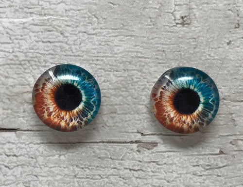 Blue and orange glass eye cabochons in sizes 6mm to 40mm animal eyes human iris (137)