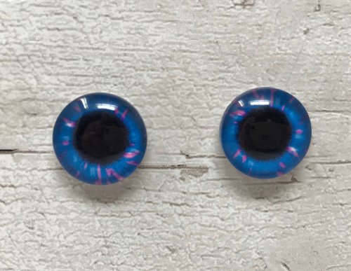 Blue with pink flecks glass eye cabochon in sizes 8mm to 40mm animal eyes human iris (140)