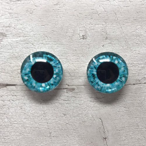 Pair of blue glass eye cabochons in sizes 6mm to 40mm dragon eyes cat fox iris (170)