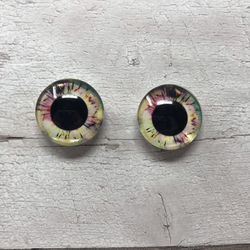 Pair of glass eye cabochons in sizes 6mm to 20mm dragon eyes cat fox iris (177)