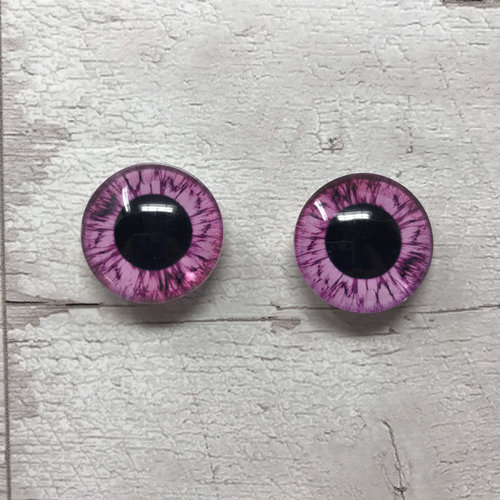 Pair of pink glass eye cabochons in sizes 6mm to 40mm dragon eyes cat fox iris (182)