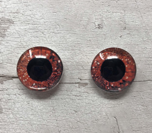 Pair of red glass eye cabochons in sizes 6mm to 40mm dragon eyes cat fox iris (164)