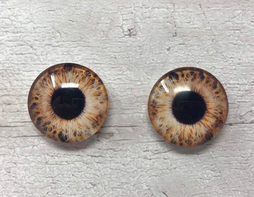 Pair of brown glass eye cabochons in sizes 6mm to 20mm realistic dragon eyes cat iris (329)