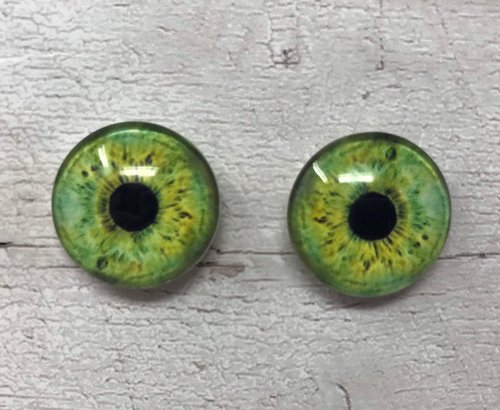 Pair of realistic green glass eye cabochons in sizes 6mm to 20mm realistic dragon eyes cat iris (334)