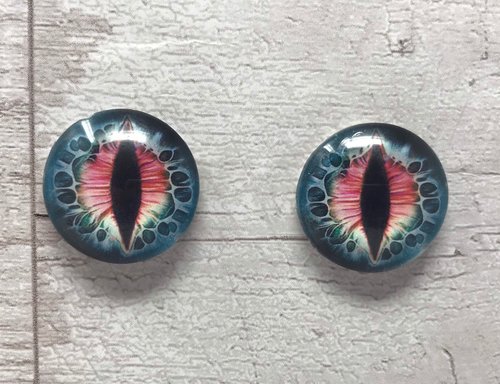 Pair of Blue and red glass eye cabochons in sizes 6mm to 40mm dragon eyes cat snake iris reptile (041)