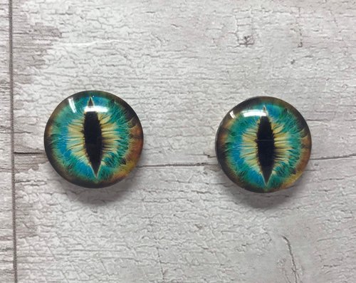 Brown and blue glass eye cabochons in sizes 6mm to 40mm dragon eyes cat fox boa snake iris (046)