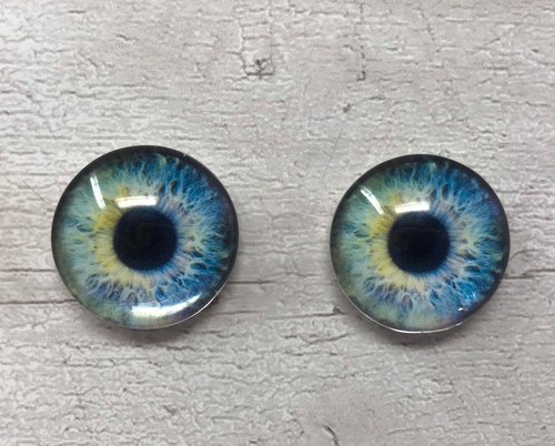 Pair of realistic blue glass eye cabochons in sizes 6mm to 20mm realistic dragon eyes cat iris (336)