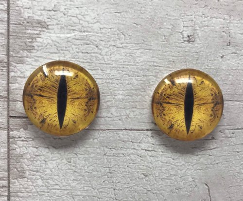 Golden yellow glass eye cabochons in sizes 6mm to 40mm sew on eyes, eyes with posts dragon eyes cat fox iris (043)