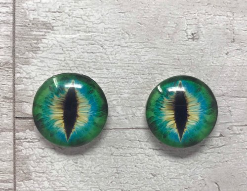 Pair of Green glass eye cabochons in sizes 6mm to 40mm dragon eyes cat fox iris snake reptile lizard (048)