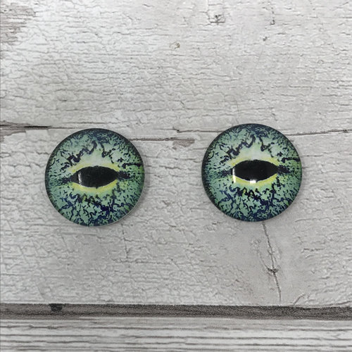 Green glass eye cabochons in sizes 6mm to 20mm dragon eyes fish reptile lizard iris (382)