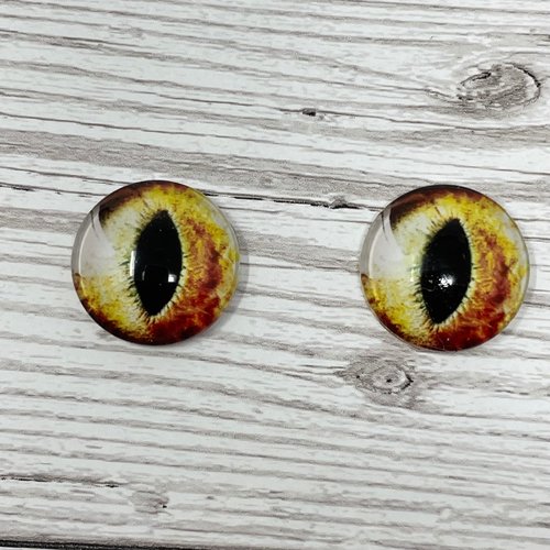 Golden yellow glass eye cabochons in sizes 8mm to 40mm cat eyes dragon iris animal eyes (483)
