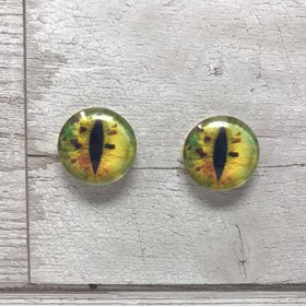 Green and yellow with brown specks glass eye cabochons in sizes 6mm to 40mm dragon eyes cat iris (006)