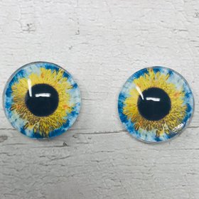 Pair of Blue and gold Glass eye cabochons in sizes 6mm to 40mm human eyes fantasy creature animal eyes (082)