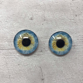 Pair of realistic blue glass eye cabochons in sizes 6mm to 20mm realistic dragon eyes cat iris (348)