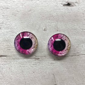 Pair of pink glass eye cabochons in sizes 6mm to 40mm dragon eyes cat fox iris (168)