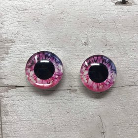 Pair of pink/purple glass eye cabochons in sizes 6mm to 40mm dragon eyes cat fox iris (174)