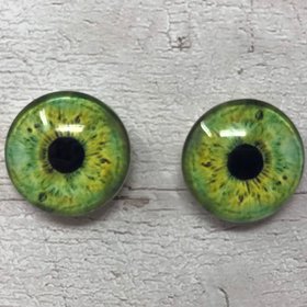 Pair of realistic green glass eye cabochons in sizes 6mm to 20mm realistic dragon eyes cat iris (334)
