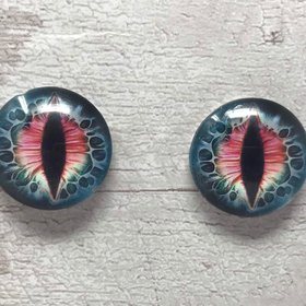 Pair of Blue and red glass eye cabochons in sizes 6mm to 40mm dragon eyes cat snake iris reptile (041)