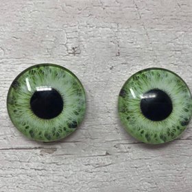 Pair of realistic green glass eye cabochons in sizes 6mm to 20mm realistic dragon eyes cat iris (351)